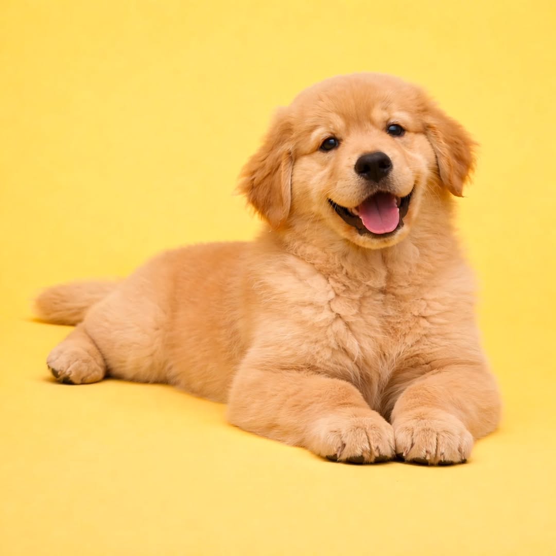Golden Retriever puppy with family